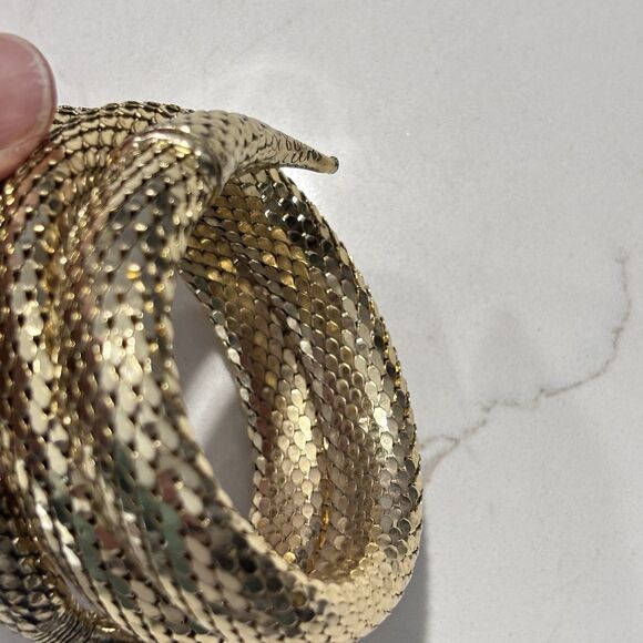Vintage Whiting & Davis Gold Tone Mesh Snake Coil Wrap Bracelet Serpent Arm Cuff - Picture 8 of 15